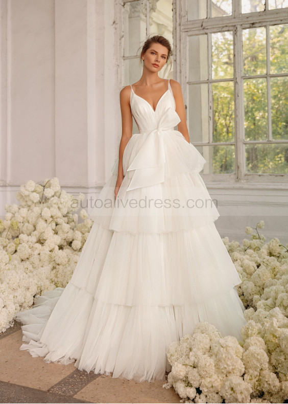 Ivory Glitter Tulle Ruffle Elegant Wedding Dress